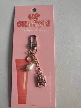 Lip Charms Pink & Gold Heart Charm Keychain by